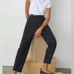 Everlane The Put Together Pleat Pant in Black High Waisted Cuffed Trouser Slacks